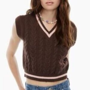 Aritzia Sunday Best Chocolate Brown and pink wool blend V-Neck  Sweater Vest